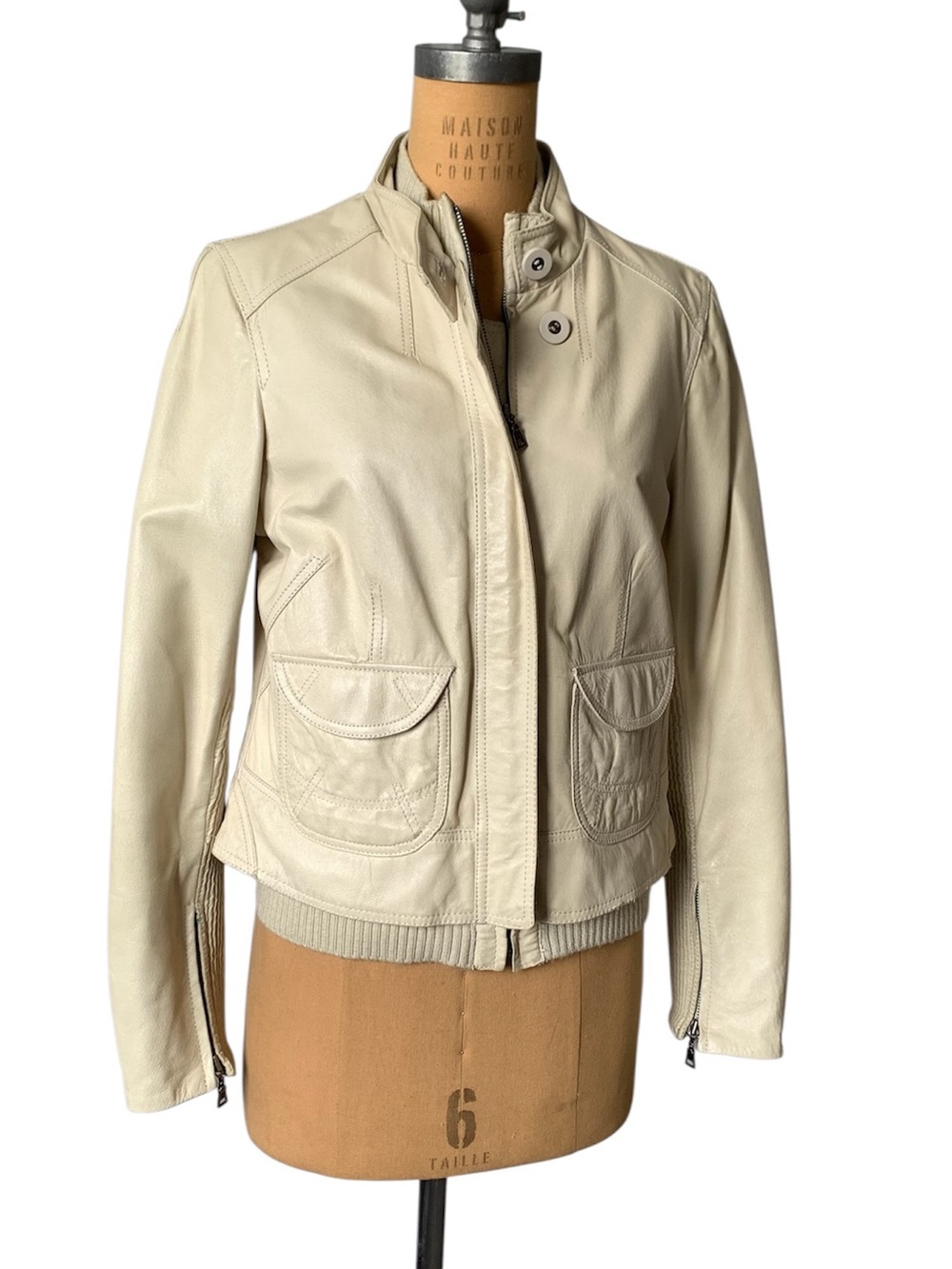 Danier Cream Leather Zip-Front Jacket